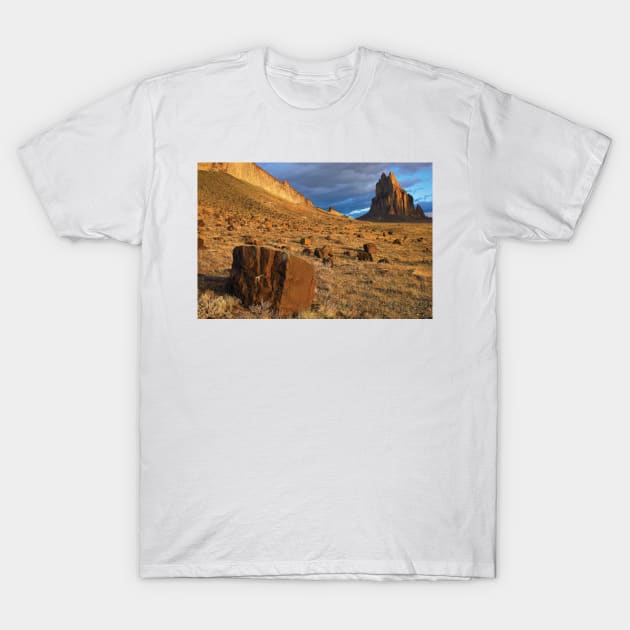 Shiprock The Basalt Core Of An Extinct Volcano Tuff Breccia Ejected Boulders In Foreground T-Shirt by AinisticGina